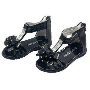 tongxie kids open toed sandals 618 black floral gladiator back size 5 READ NEW